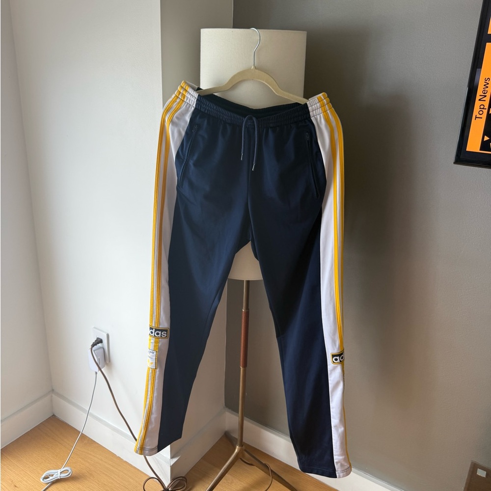 Adidas Dark Blue Track Pants with Light Yellow Accent